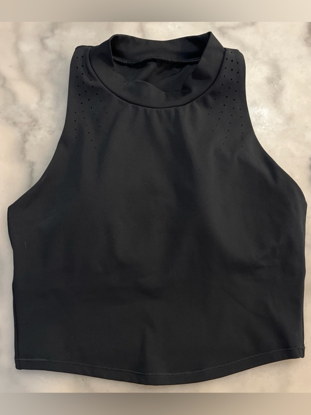 All in Motion Black High-Neck Cropped Sleeveless Tank Top with Built in Bra
